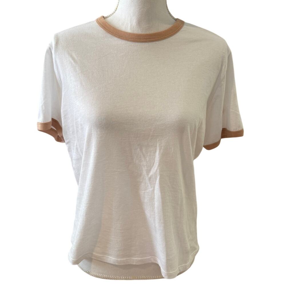 FRAME Denim Vintage Baby Ringer Tee White L - Picture 2 of 9